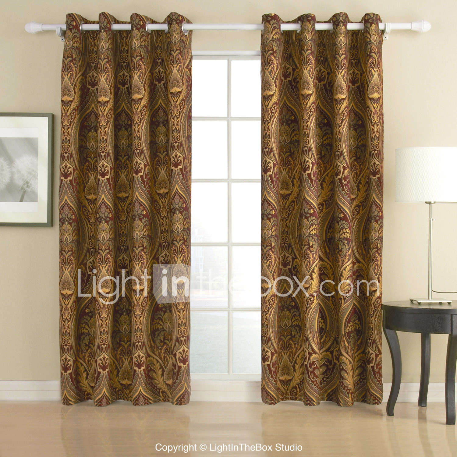 Two Panels Rococo Paisley Red Bedroom Cotton Panel Curtains Drapes