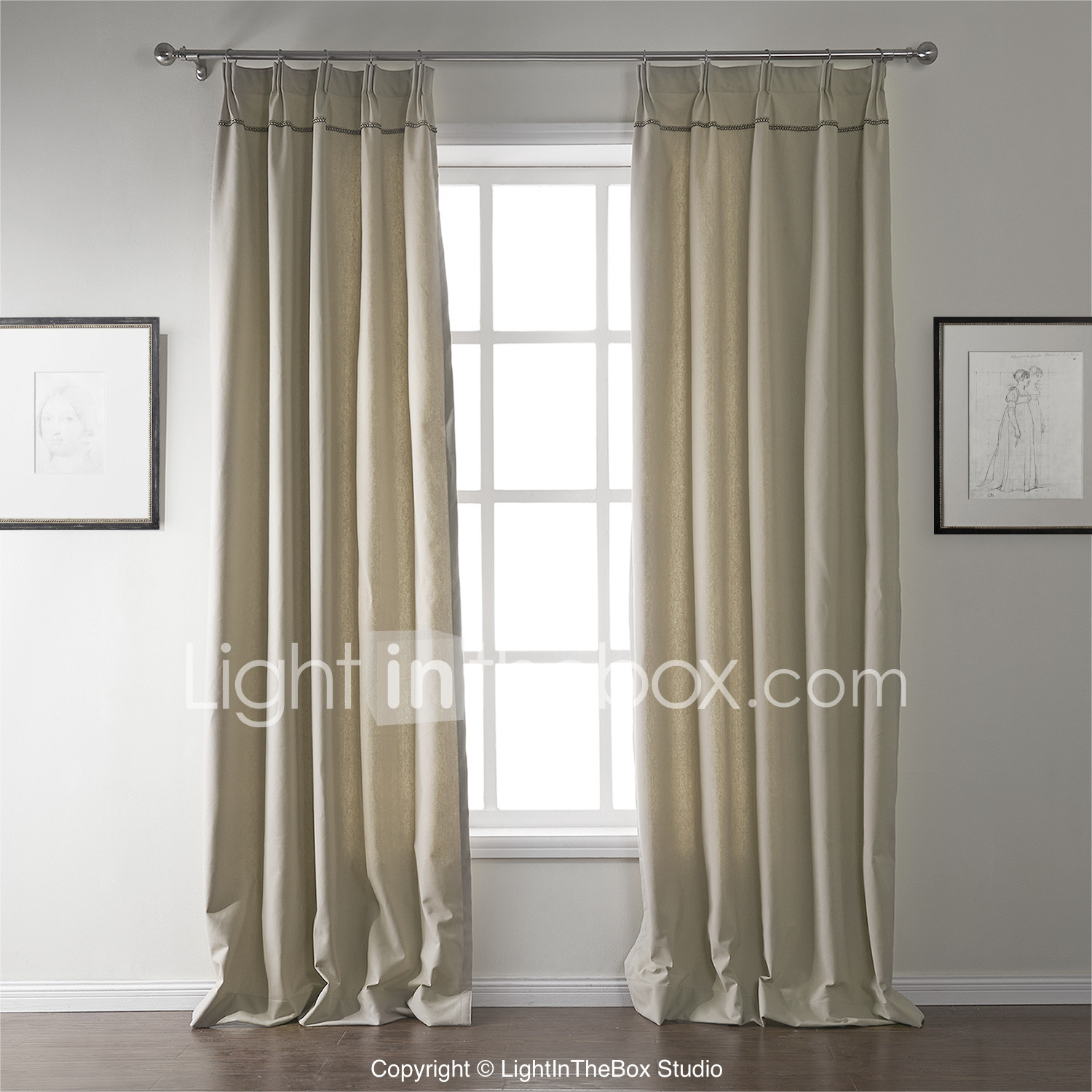 Two Panels Curtain Modern Solid Living Room Linen Cotton Blend
