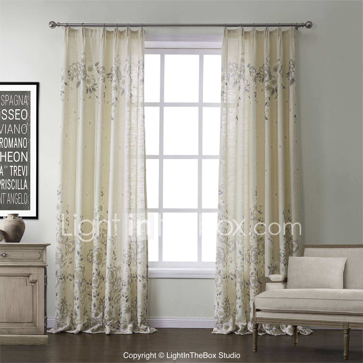 Two Panels Curtain Country Bedroom Linen Material Curtains