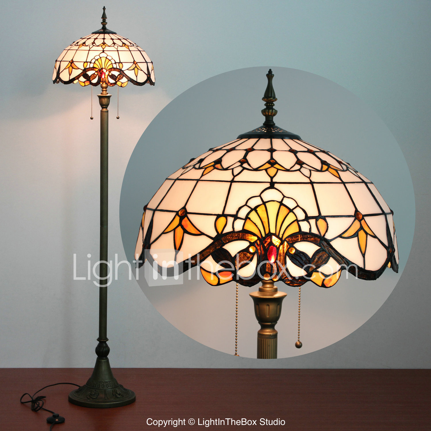 Tiffany Style Floor Standing Lamp 61 Inch Tall White Stained Glass