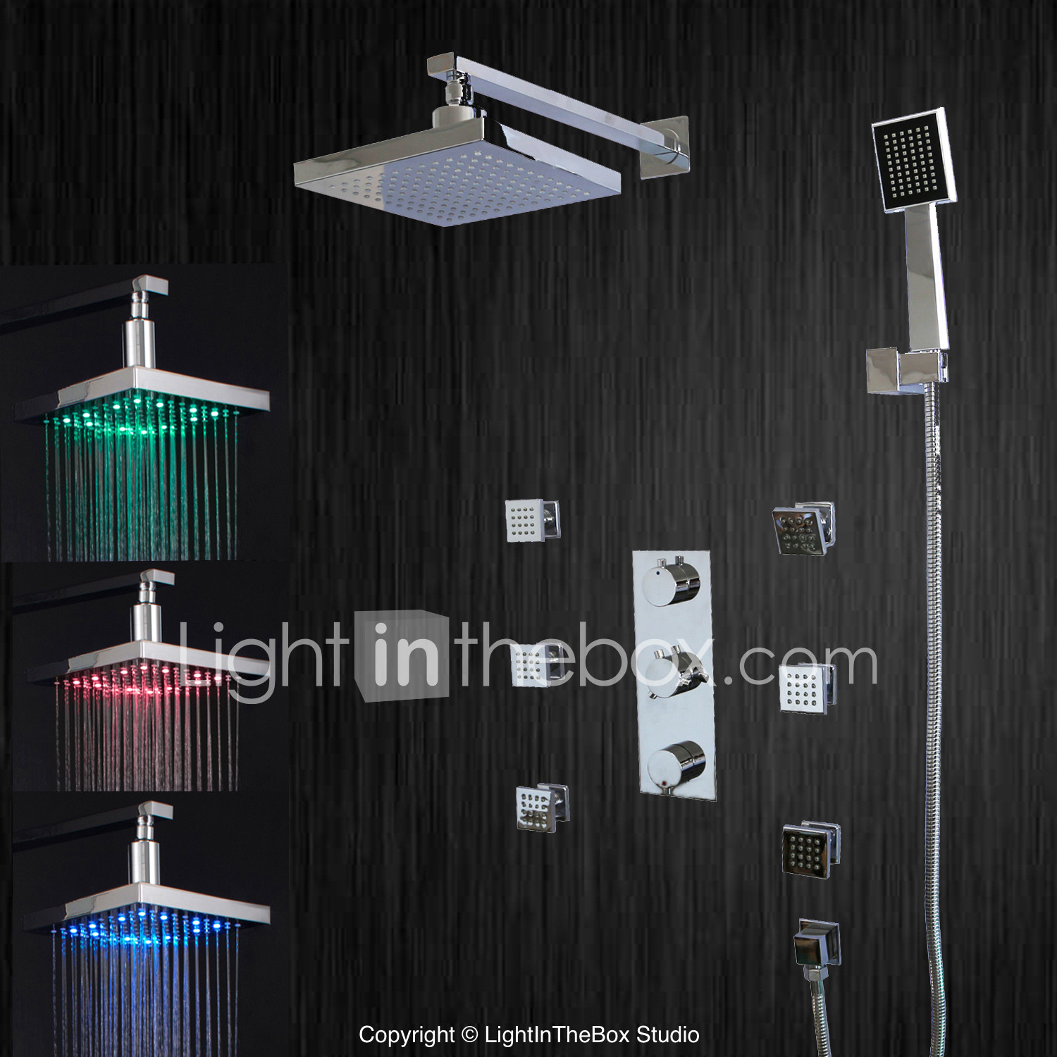 LED Waterfall Rain Shower Head Valve Mixer Tap Faucet Hand Shower Sprayer Chrome