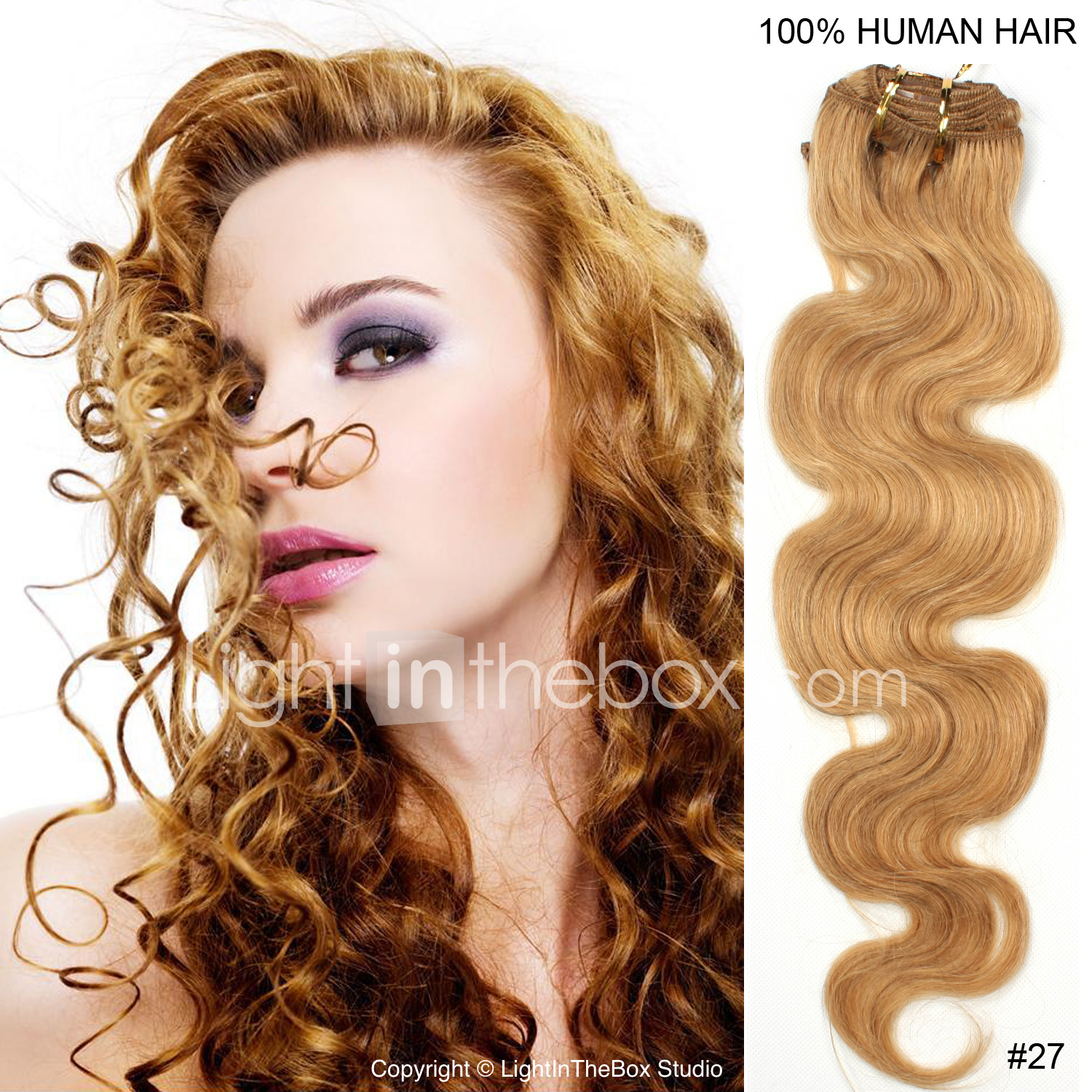 Clip In Human Hair Extensions Wavy Human Hair Dark Auburn Blonde