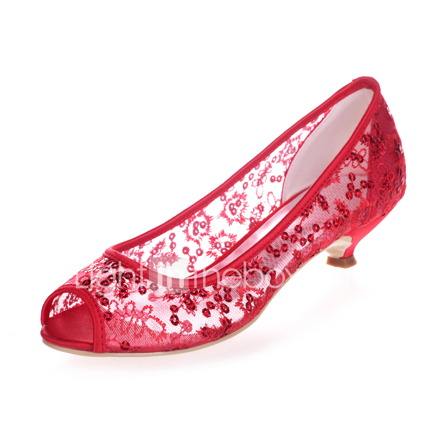 red evening shoes low heel
