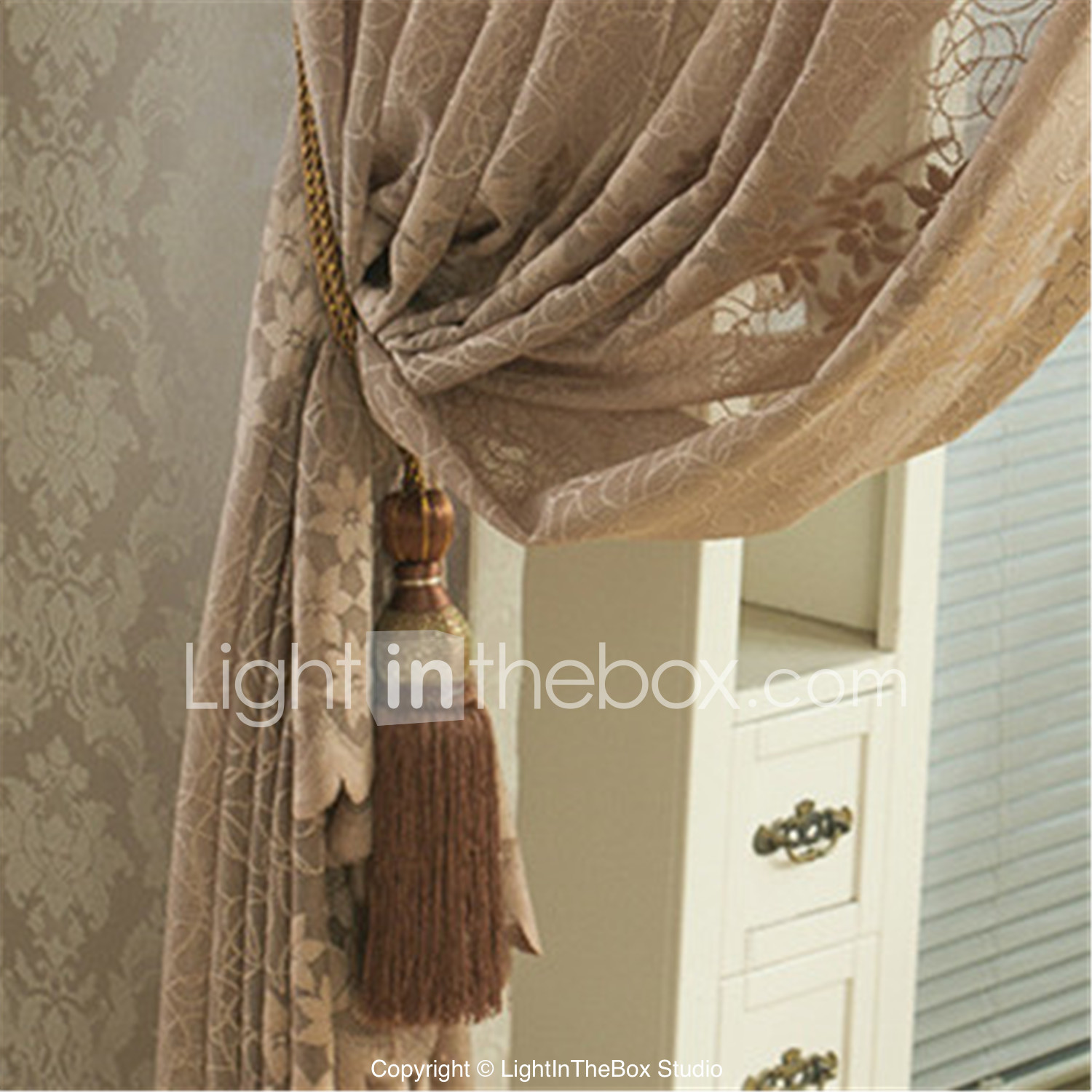 Gyrohome Grommet Top Wear Rod Hook 1pc Flower Jacquard Voile