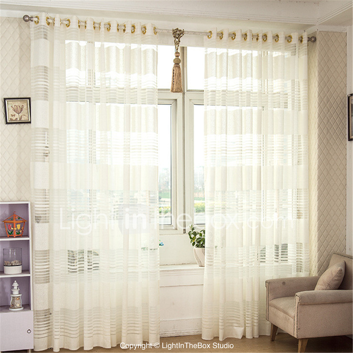 Gyrohome Grommet Top Wear Rod Hook 1pc Stripe Jacquard Voile