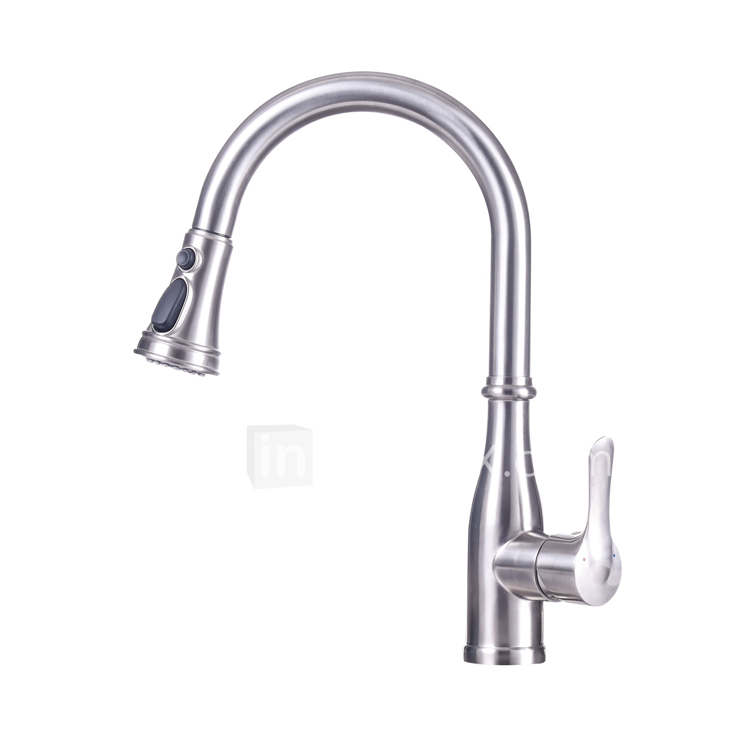 Kitchen Faucet Single Handle One Hole Brushed Steel Pull Out