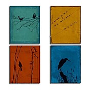 Hand-painted Abstract Oil Painting with Stretched Frame - Set of 4