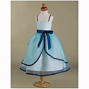 Ball Gown Spaghetti Straps Tea-length Satin Organza Flower Girl Dress