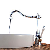 Chrome Finish Brass Kitchen Faucet (White Handle)
