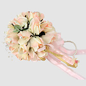 Elegant Champagne Round Wedding Bouquet/ Bridal Bouquet With Chiffon Beads Decoration