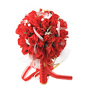 Elegant Red Round Wedding Bouquet/ Bridal Bouquet With Chiffon Decoration
