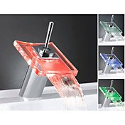 Color Changing LED Waterfall Centerset Single Handle Bathroom Sink Faucet - Chrome Finish