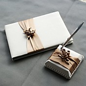 Satin Blush Ivory Wedding Guest Book and Pen Set
