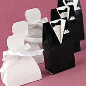 Bride & Groom Favor Box With White Ribbon (Set of 12)