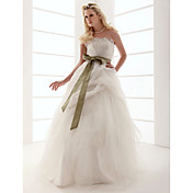 Ball Gown Strapless Floor-length Tulle Wedding Dress With Sashes