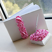 Luxury Wedding Guest Book and Pen Set With Pink Roses