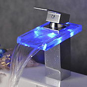 Single Handle Color Changing LED Waterfall Bathroom Sink Faucet (Chrome Finish)