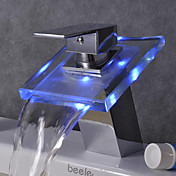 Color Changing LED Waterfall Bathroom Sink Faucet (Chrome Finish)