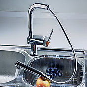 Single Handle Contemporary Solid Brass Pull Out Kitchen Faucet (Chrome Finish)