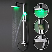Single Handle Contemporary Color Changing LED Shower Faucet with 8 inch Shower Head + Hand Shower