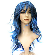 Capless Long 100% Kasi Fiber Blue Curly Costume Party Wig
