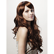 Capless Long Body Wave Brown Synthetic Wig Side Bang