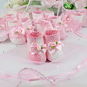 Pink And White Woven Favor Holder With Bow (Set of 12)