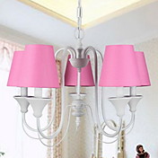 Modern Chandelier with 5 Lights in Pink Shade