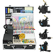 4 Guns Tattoo Kit with LCD Power and 55 Color Ink