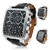 Argus Panoptes - Men's Triple-Movement Square Dial Leather Band Quartz Analog Wrist Watch (Assorted Colors)