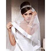One-tier Fingertip Wedding Veils With Ribbon Edge