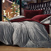 Polyester Solid Grey 3-piece Full / Queen / King Duvet Cover Set
