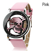 Unisex Quartz Analog Hollow Skull Style Dial PU Band Wrist Watch (Assorted Colors)