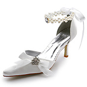 Satin upper Mid Heel Pumps Closed-toes With Rhinestone Wedding Bridal Shoes .More Colors Available
