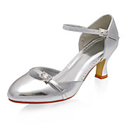 PU Leather Upper Mid Heel Closed-toes With Rhinestone Wedding Bridal Shoes