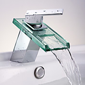 Waterfall Bathroom Sink Faucet with Glass Spout(Chrome Finish)