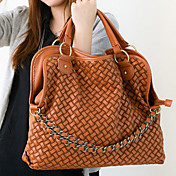 Fashionable Ladies' Braided PU Tote Bag With Chains Front