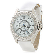Women's Fashionable Diamond Case White Leather Band Quartz Wrist Watch