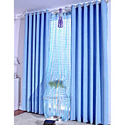 (Two Panels) Sky-Blue Solid Thermal Curtains
