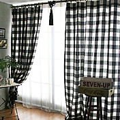 (Two Panels) Classic Black And White Check Energy Saving Curtains