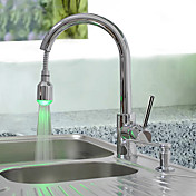 Brass Pull Down Kitchen Faucet with Color Changing LED Light - Spring