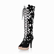 Velvet Knee High Platform Peep Toe Stiletto Boots With Laces/Cutouts(More Colors)