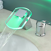 Color Changing LED Waterfall Bathroom Sink Faucet by Hydroelectric power - Chrome Finish