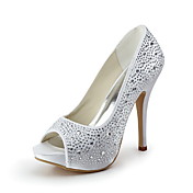 Satin Stiletto Heel Platform With Rhinestone Wedding Shoes (More Colors Available)