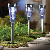 Set of 3 White Solar Powered LED Rechargeable Plastic Garden Path Light