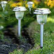 Set of 4 White Solar Powered LED Rechargeable Stainless Steel Garden Path Light