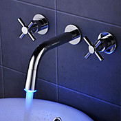 Color Changing LED Waterfall Widespread Bathroom Sink Faucet