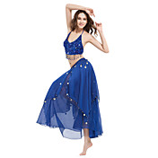 Women Dance Wear Chiffon With Coins Performance Belly Dance Skirt More Colors
