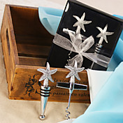 Chrome Starfish Wine Opener and Stopper Set