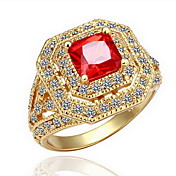 Gorgeous 18K Gold Plated Square Red Crystal Fashion Ring